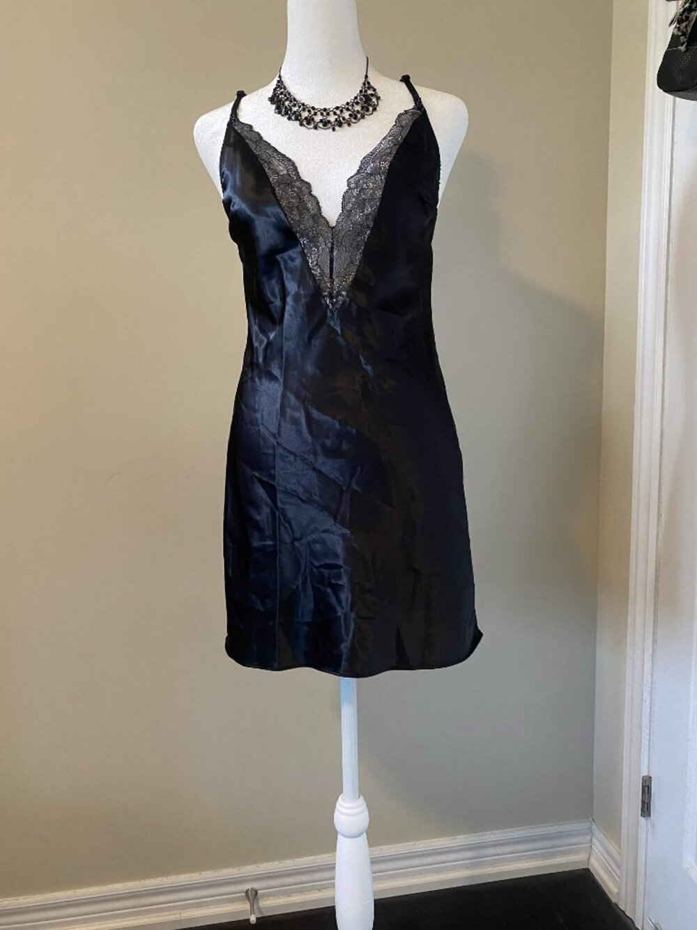 La SENZA Black Satin Lace Slip